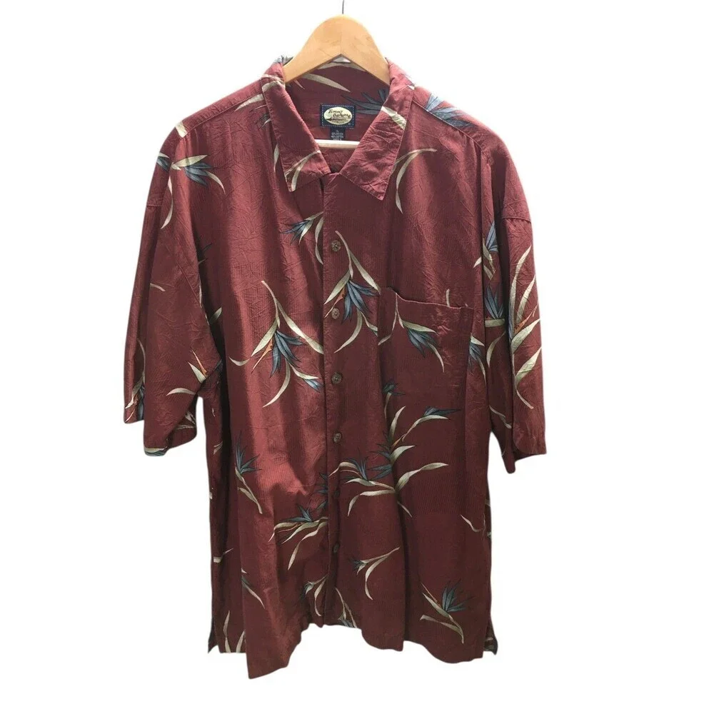 Tommy Bahama Shirt Men's Size XL Red Tropical Cotton Blend Button Up